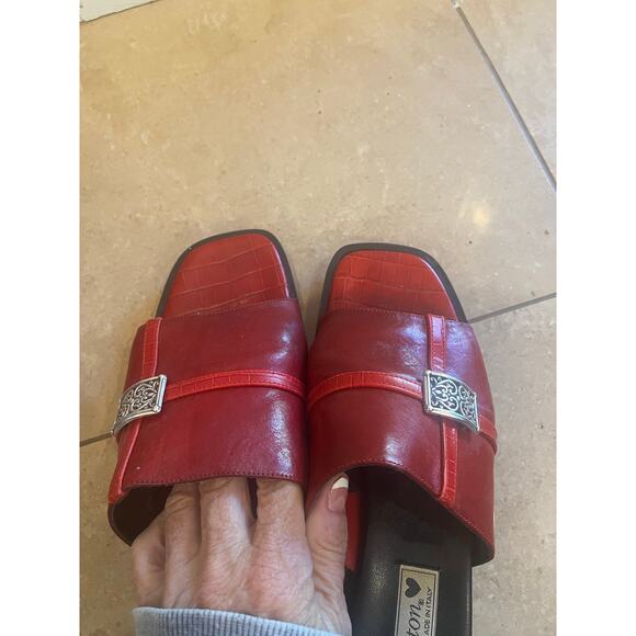 Brighton Leather Slide Sandal Women 8 Y2K Chunky Grunge Preppy Art to Wear Red - Picture 3 of 10